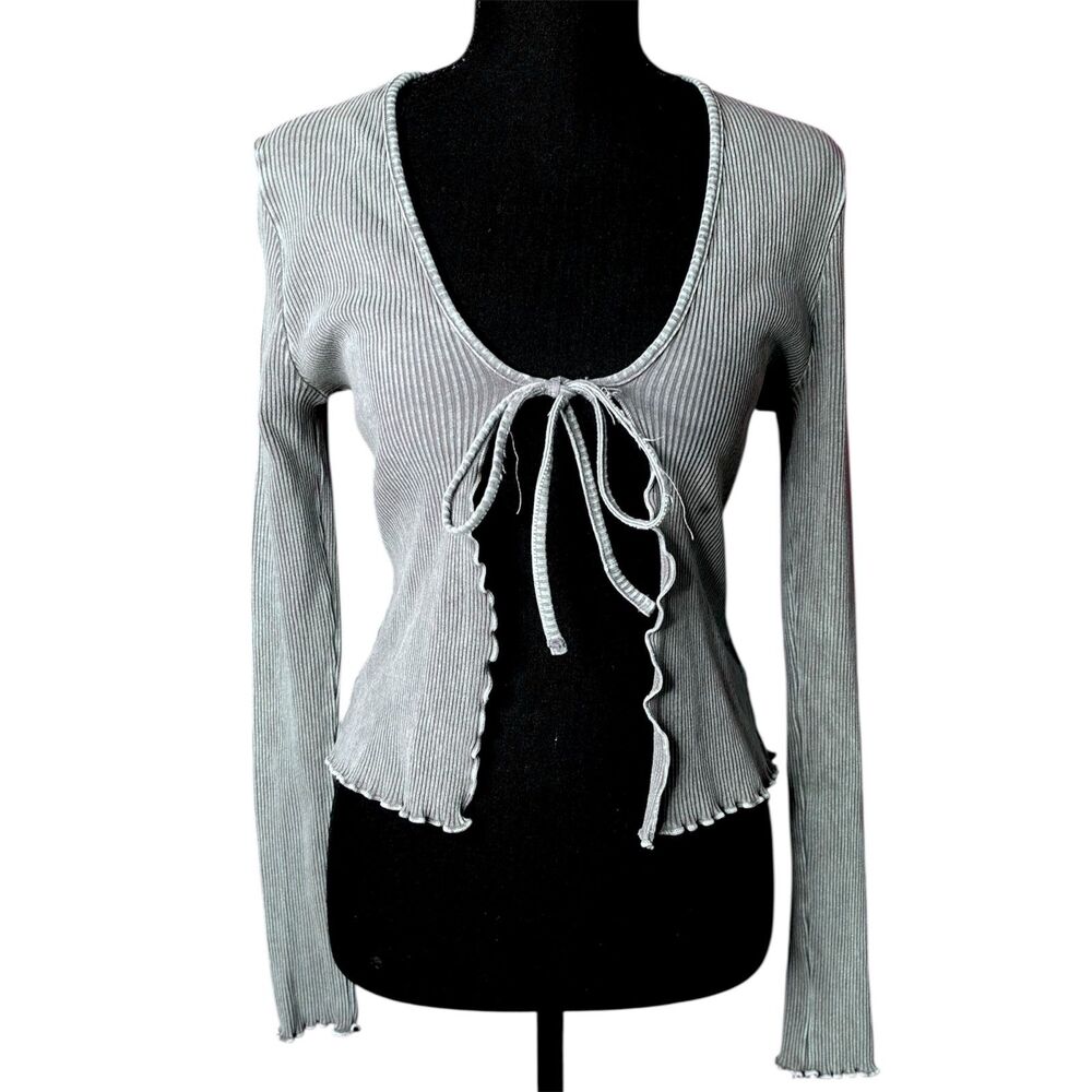 Windsor Womens Major Crush Ribbed Knit Tie Front Cardigan - S Stretch Boho Indie